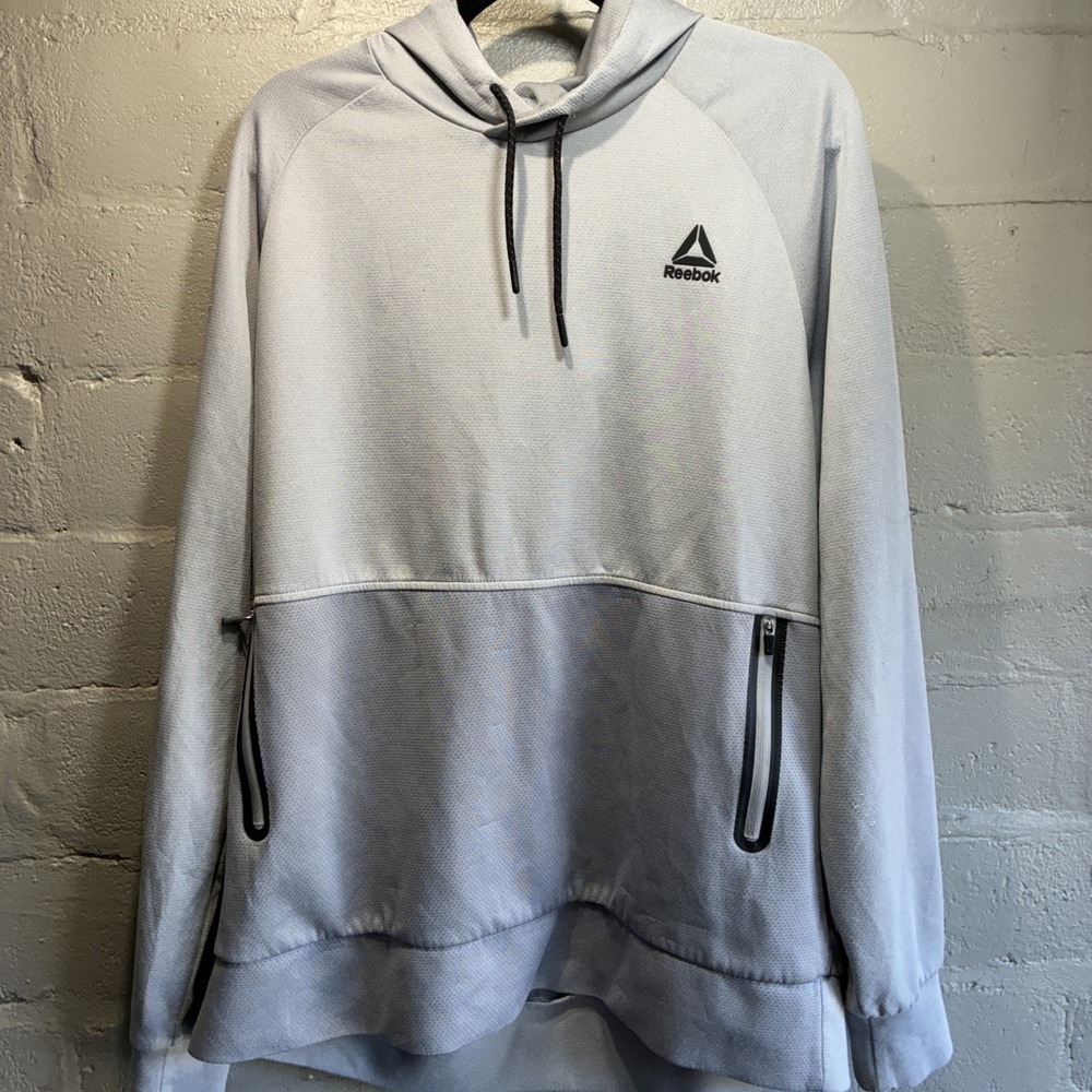 Reebok Hoodie Pullover Men's L Gray Long Sleeve Stretch Pockets Active